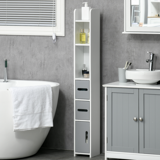 Freestanding Tall Bathroom Cabinet W/ Open Shelves 3 Cupboards, Grey
