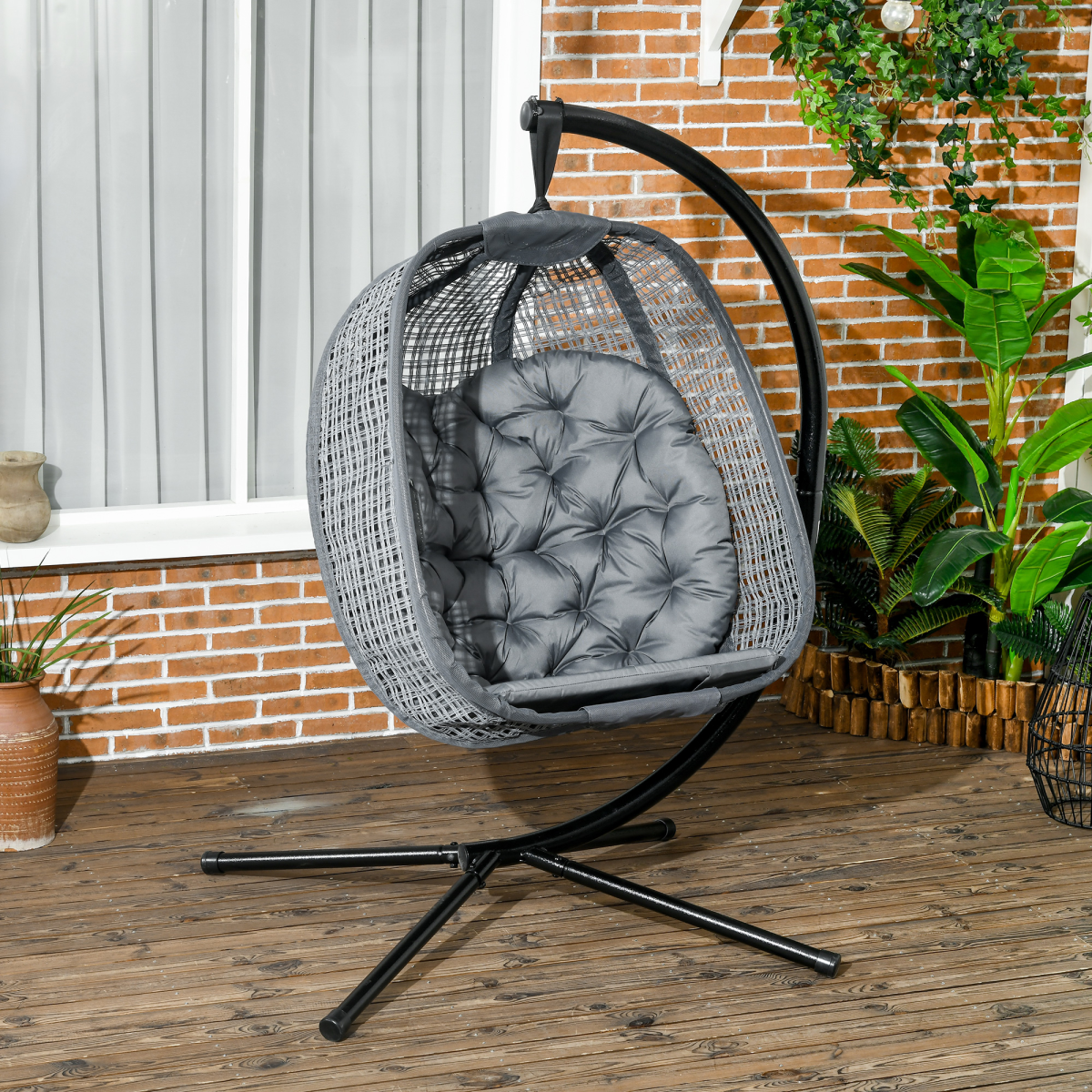 Hanging Swing Chair w/ Thick Cushion, Patio Hanging Chair, Dark Grey