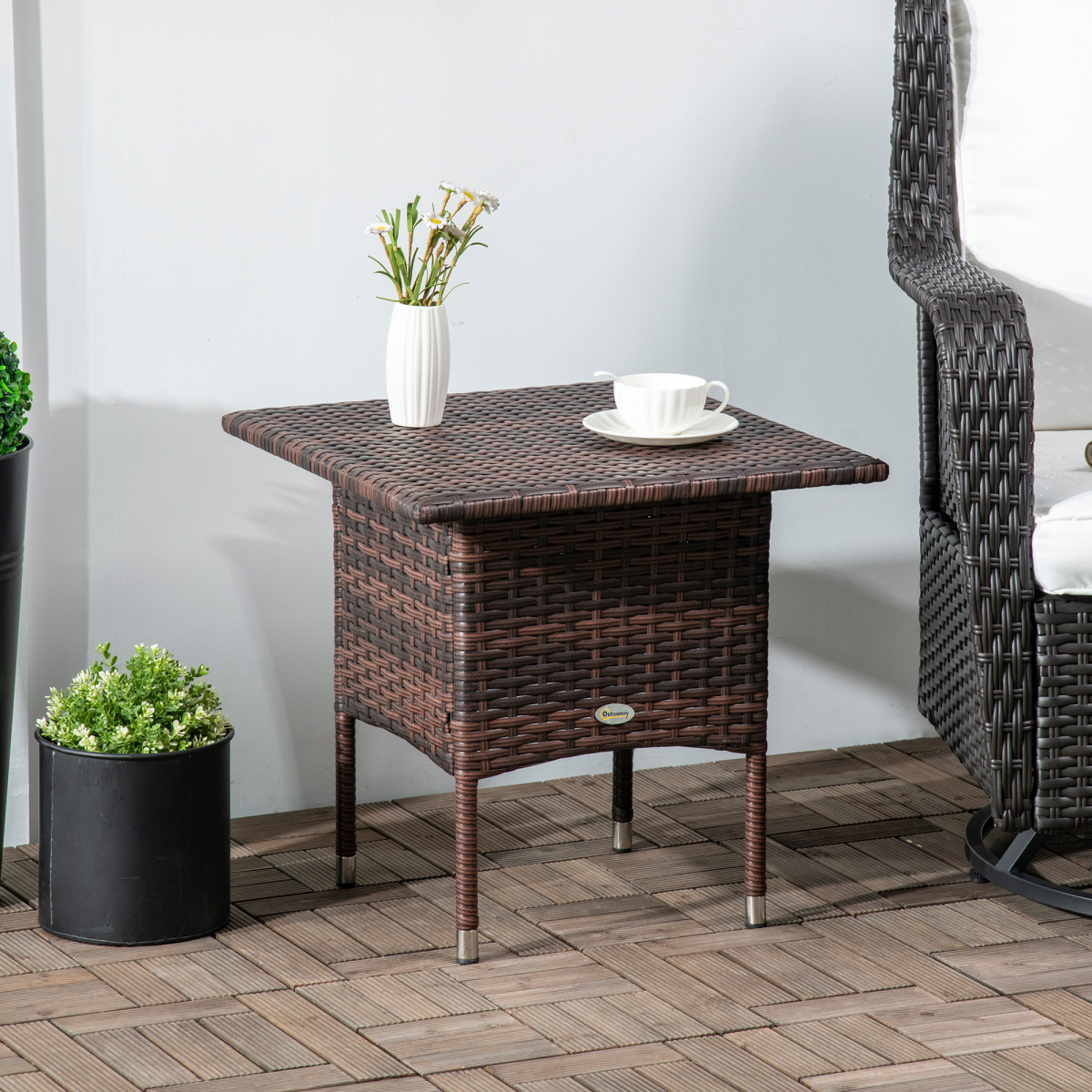 PE Rattan Outdoor Coffee Table, Easy Match Rattan Side Table, Brown