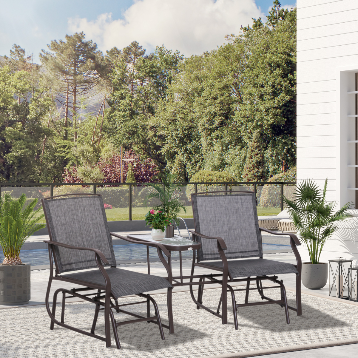 Double Glider Rocking Chairs Garden Table High Back Conversation Duo Set