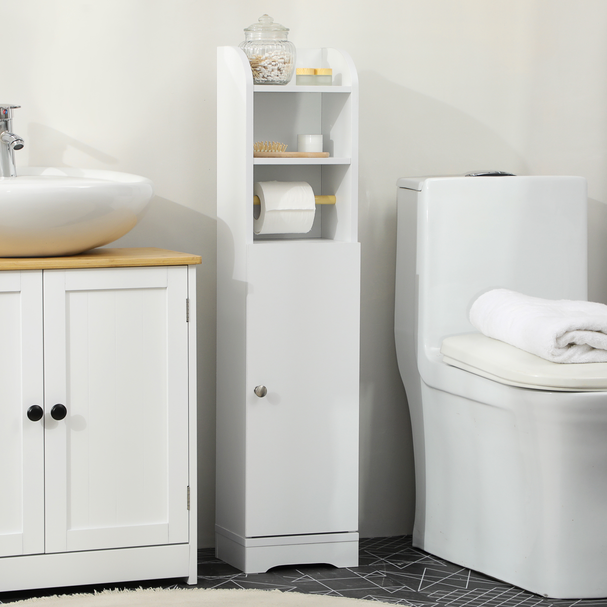 Freestanding Bathroom Storage Unit with Adjustable Shelf, White