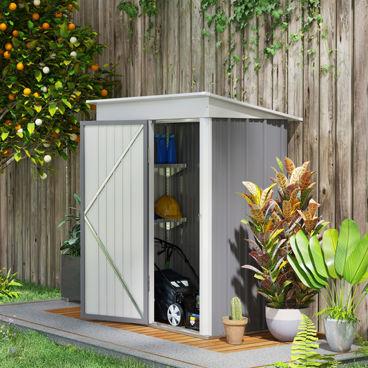 5 x 3ft Lean To Metal Garden Shed Grey