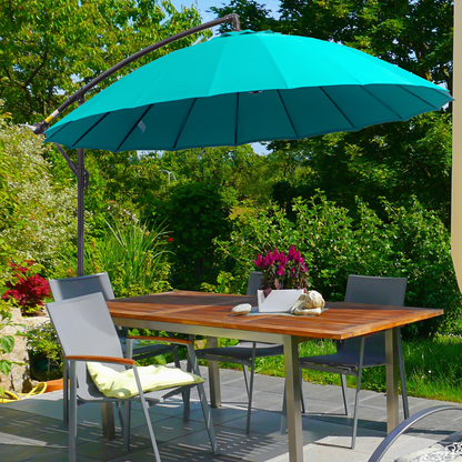 3(m) Cantilever Shanghai Parasol Crank Handle, Cross Base, Turquoise Outsunny