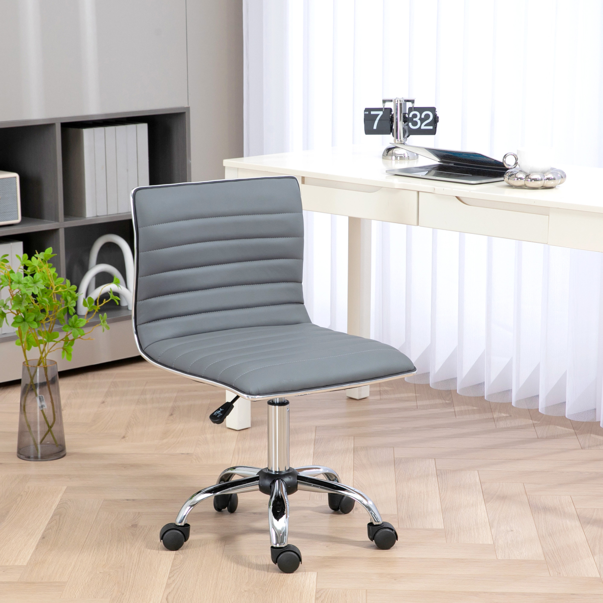 Armless Mid-Back Adjustable Office Chair with 360 Swivel Light Grey