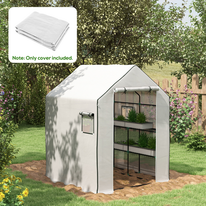 Walk-in Greenhouse Cover Replacement with Door and Mesh Windows, White