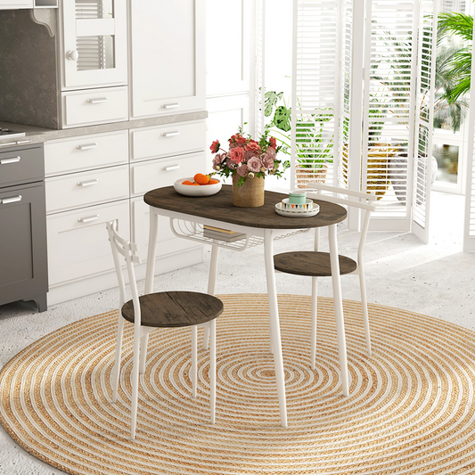 3pc Dining Table and Chairs Set, Oval Kitchen Table with 2 Chairs, Natural