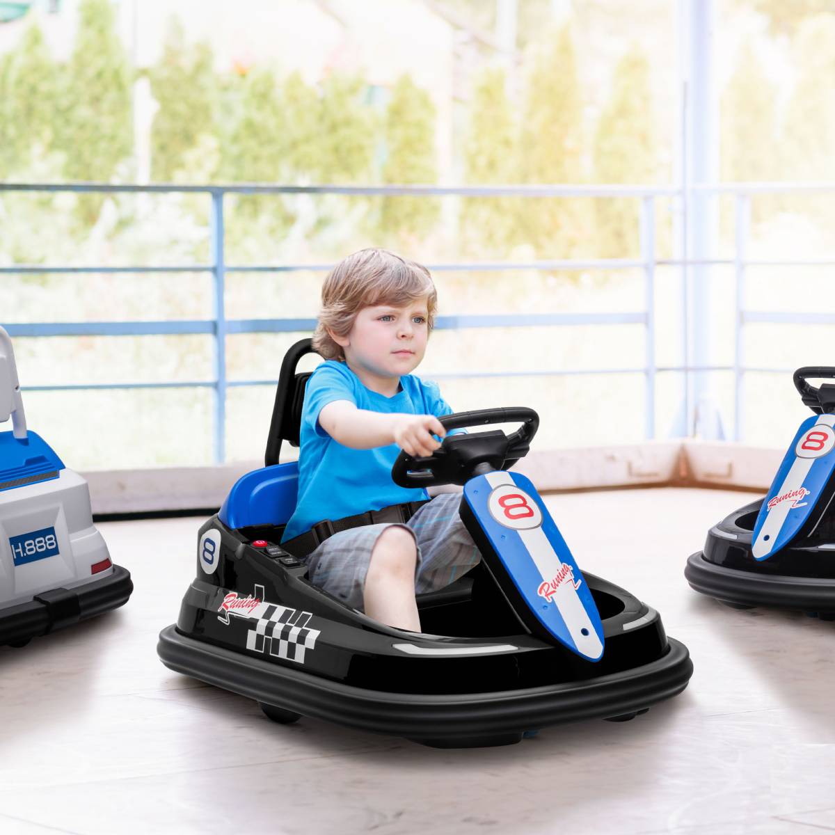 Kids Bumper Car, 360-Degree Rotation Waltzer Car w/ 2 Speeds - Black 6V