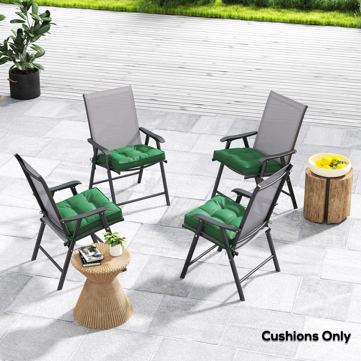 42 x 42cm Replacement Garden Seat Cushion Pad with Ties, Green
