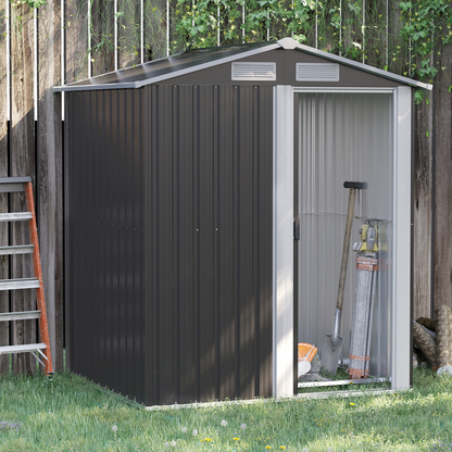 Outdoor Storage Shed, Sliding Door, Sloped Roof  152 x 132 x 188 cm, Grey