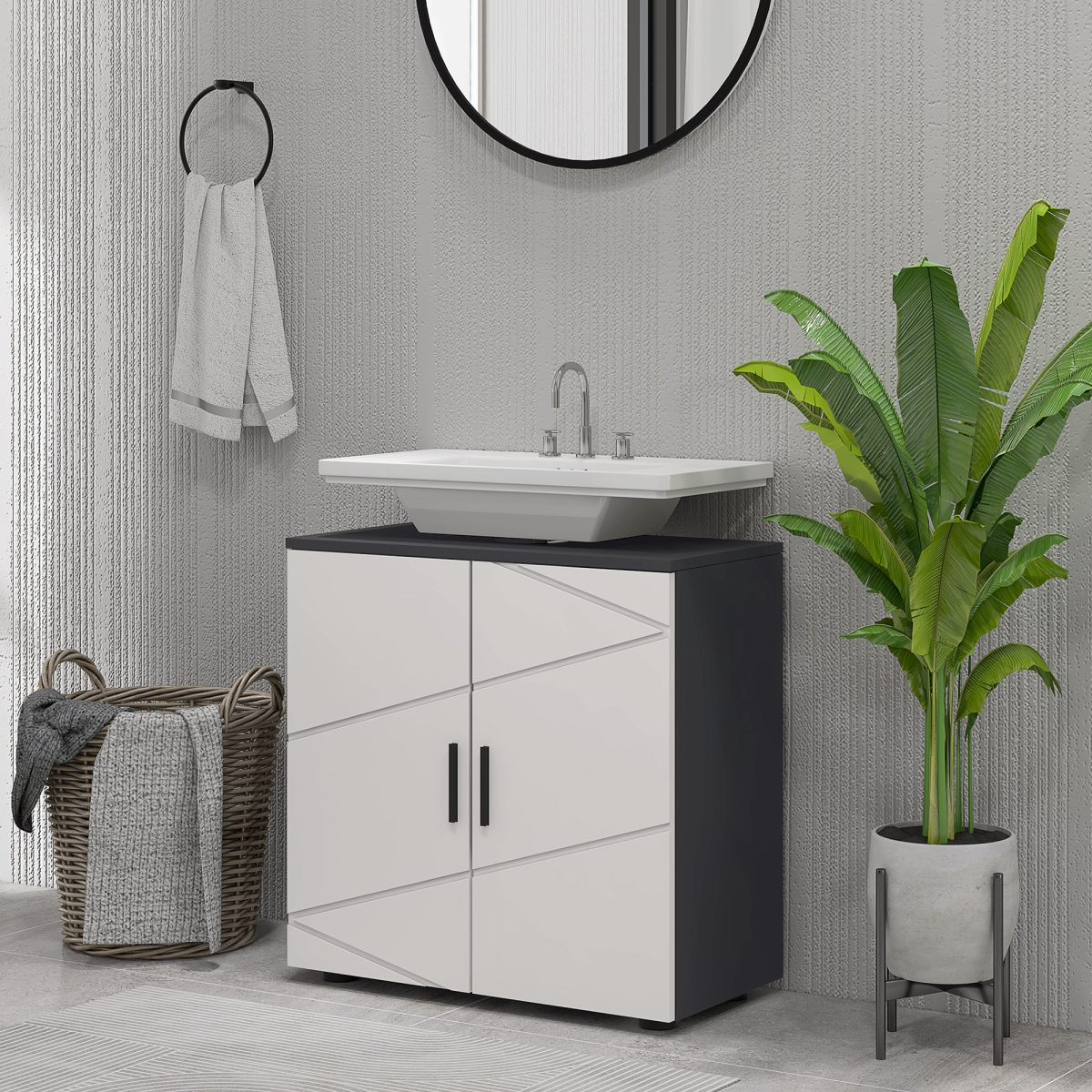 Bathroom Vanity Unit, Under Sink Cabinet with Shelf, Light Grey