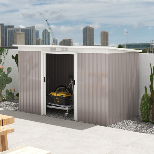9 x 4ft Metal Garden Storage Shed Light Grey