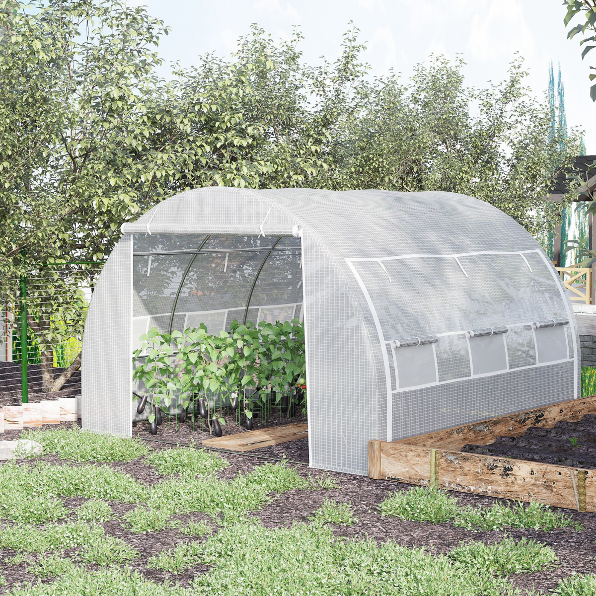 Polytunnel Greenhouse Pollytunnel Tent w/ Steel Frame White 3 x 3 x 2 m