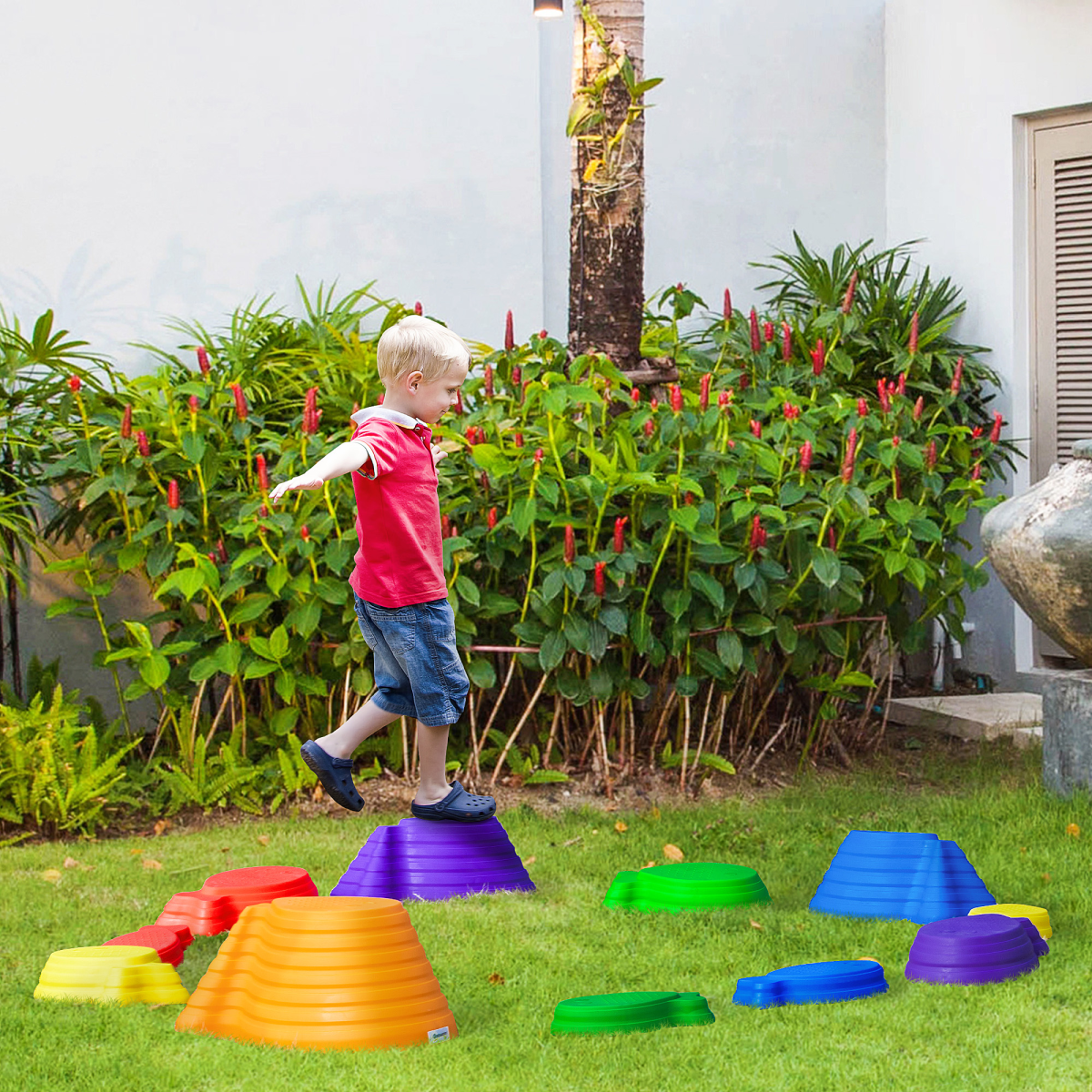 Fish Shaped Balance Stepping Stones for Kids - Multicoloured 11-Piece