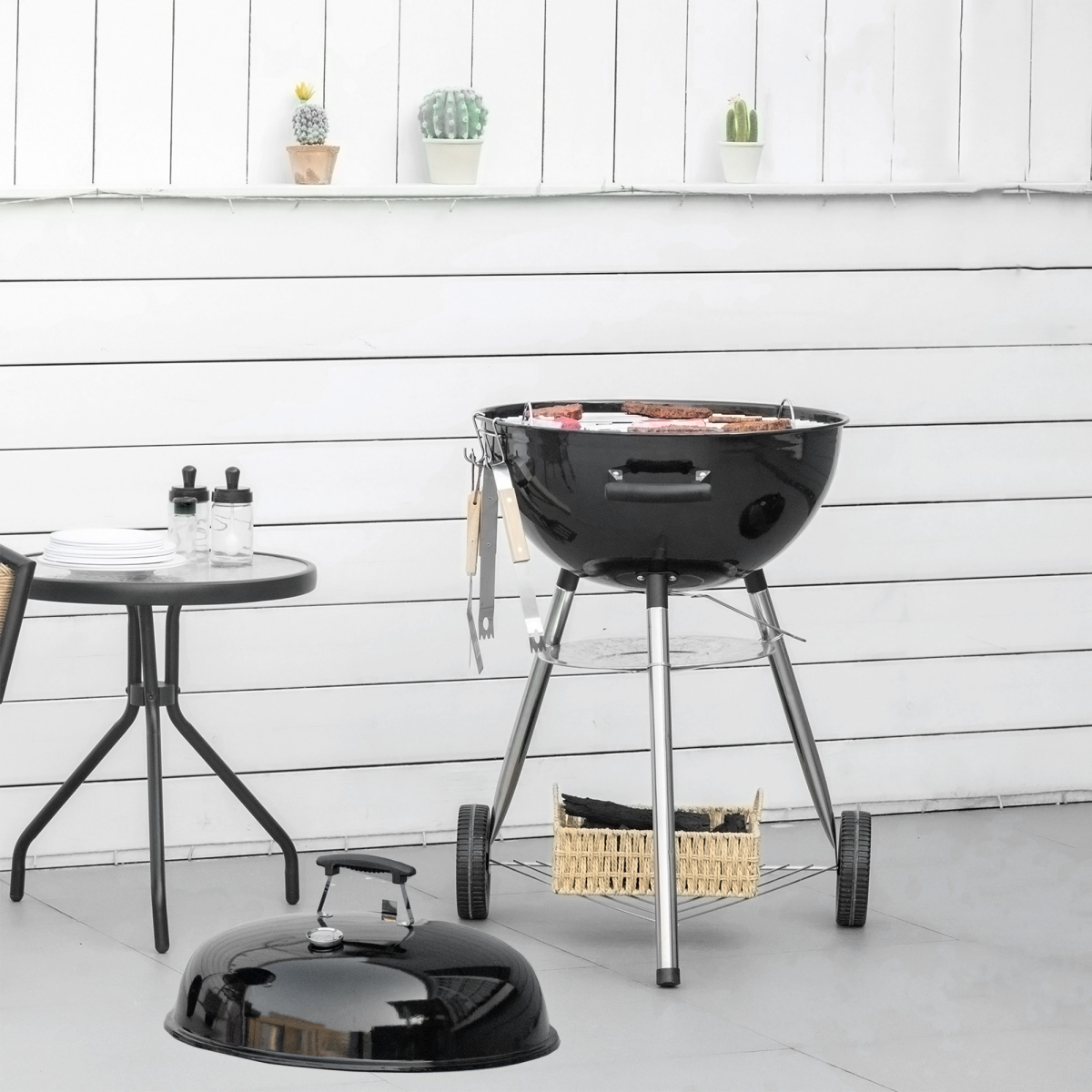 Portable Kettle Charcoal Grill BBQ Smoker w/ Cover, Lid, & Thermometer