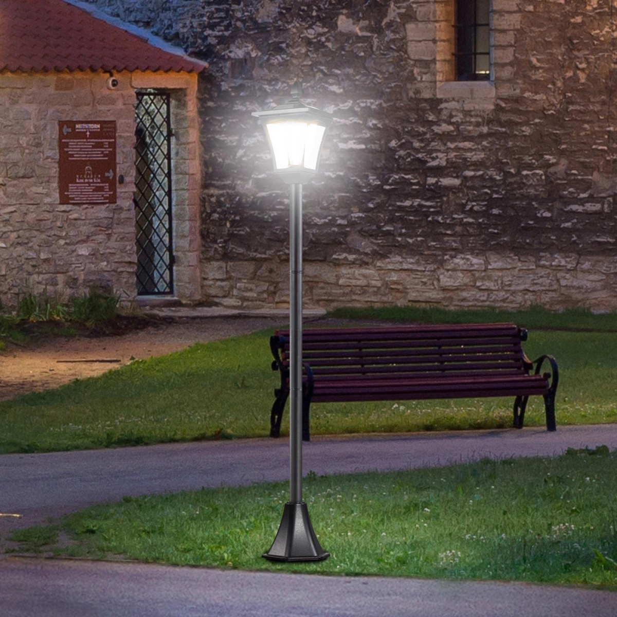 Solar Powered Lamp Post, IP44, 18Lx18Wx160H cm-Black