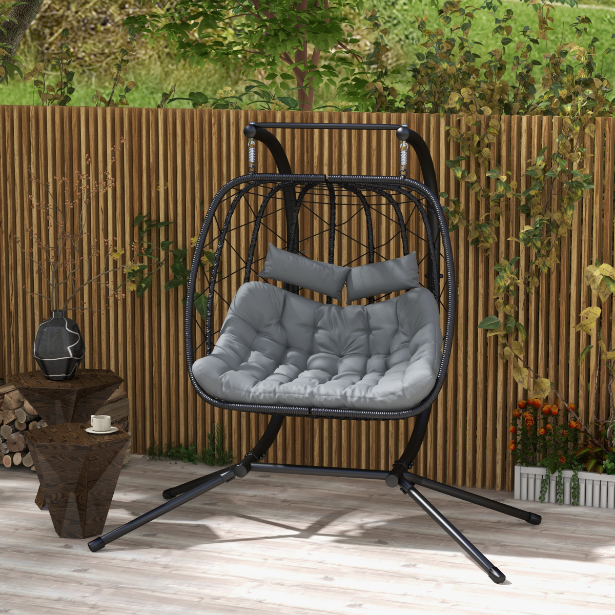 PE Hanging Swing Chair with Thick Cushion, Patio Hanging Chair, Black
