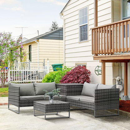 4-Piece PE Rattan Outdoor Garden Furniture Set Mixed Grey