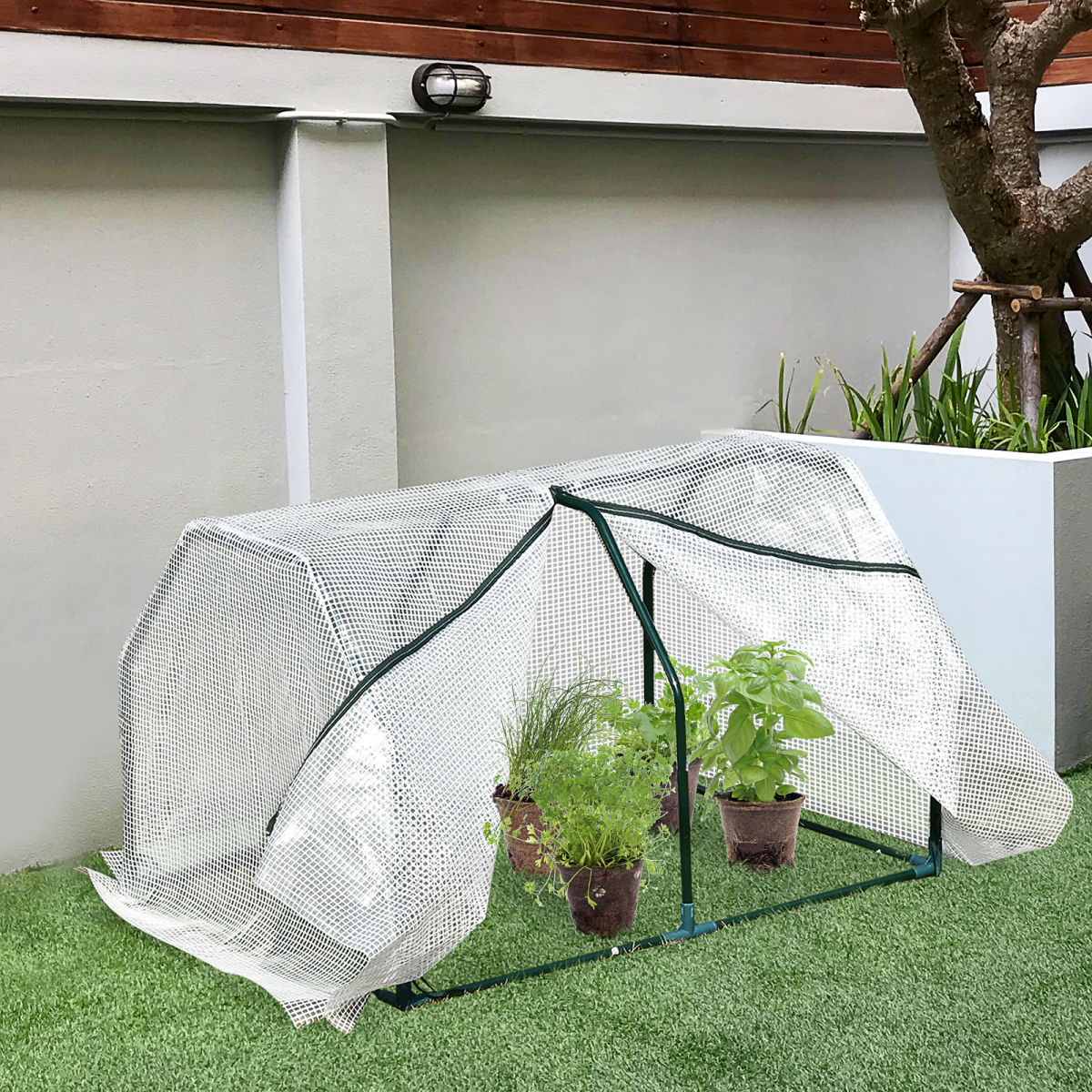 Mini PVC Cover Steel Frame Greenhouse White