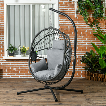 Hanging Swing Chair w/ Thick Cushion, Patio Hanging Chair, Grey