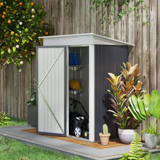 5 x 3ft Lean To Metal Garden Shed Dark Grey