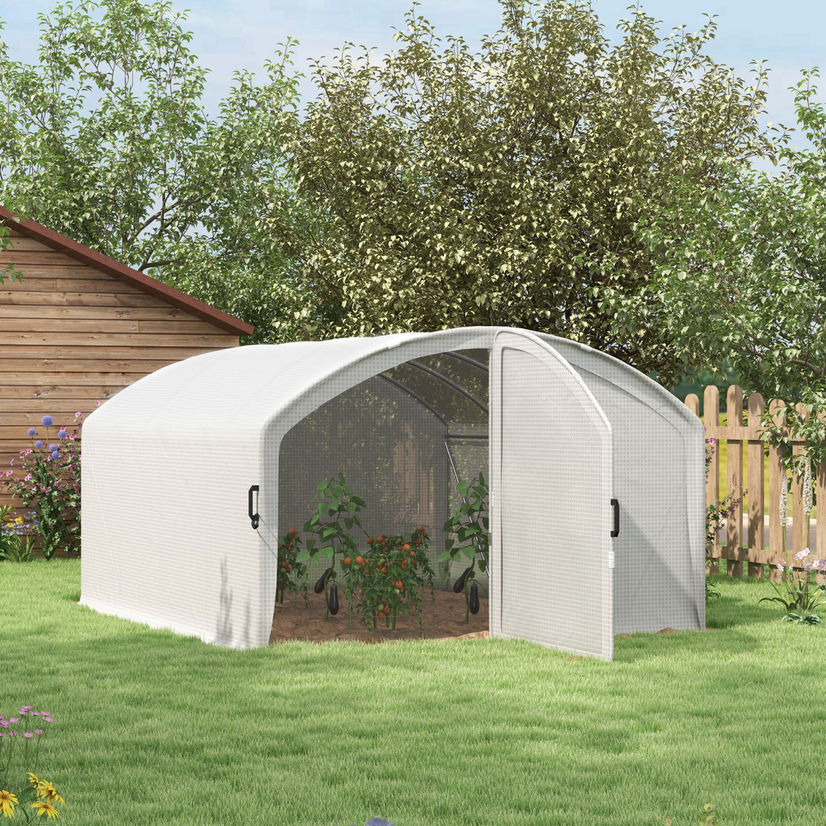 4 x 3 x 2m Polytunnel Greenhouse with Door, UV-resistant PE Cover