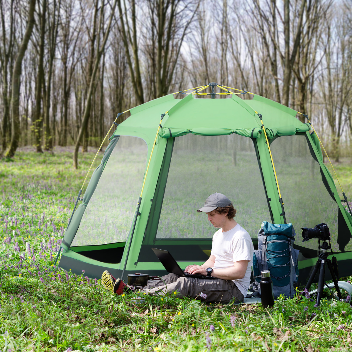 Camping Tent 2-Tier Pop-up Tent w/ Portable Carry Bag 6 Person