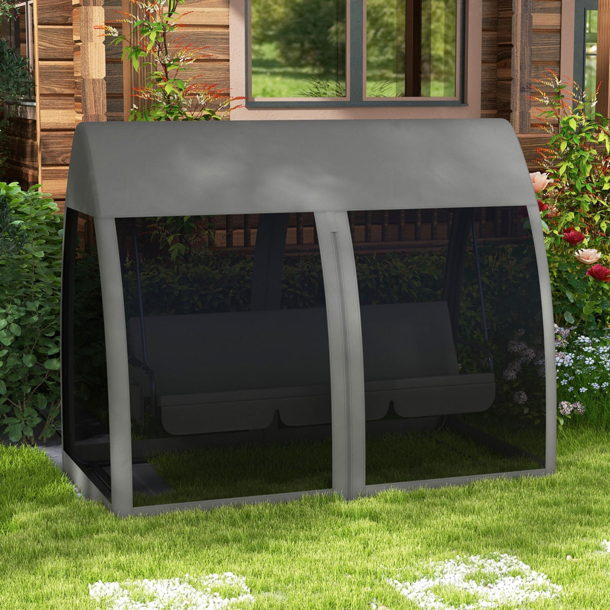 Garden Swing Chair Patio Hammock 3 Seater Bench Canopy Lounger Grey