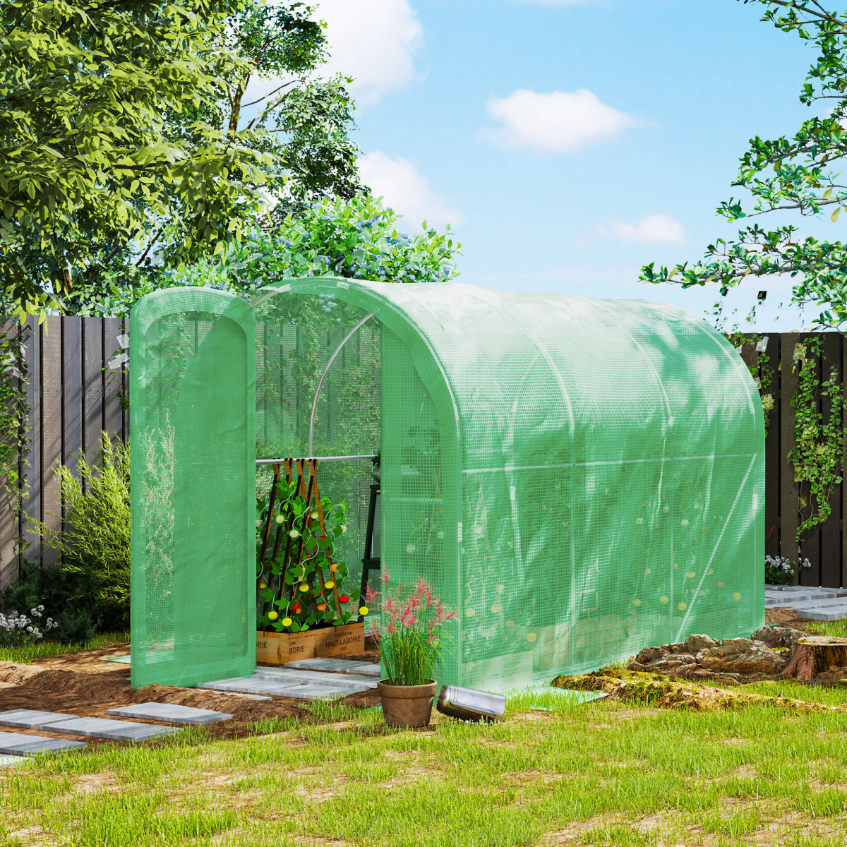 Polytunnel Greenhouse with Door, Galvanised Steel Frame 3 x 2 x 2m