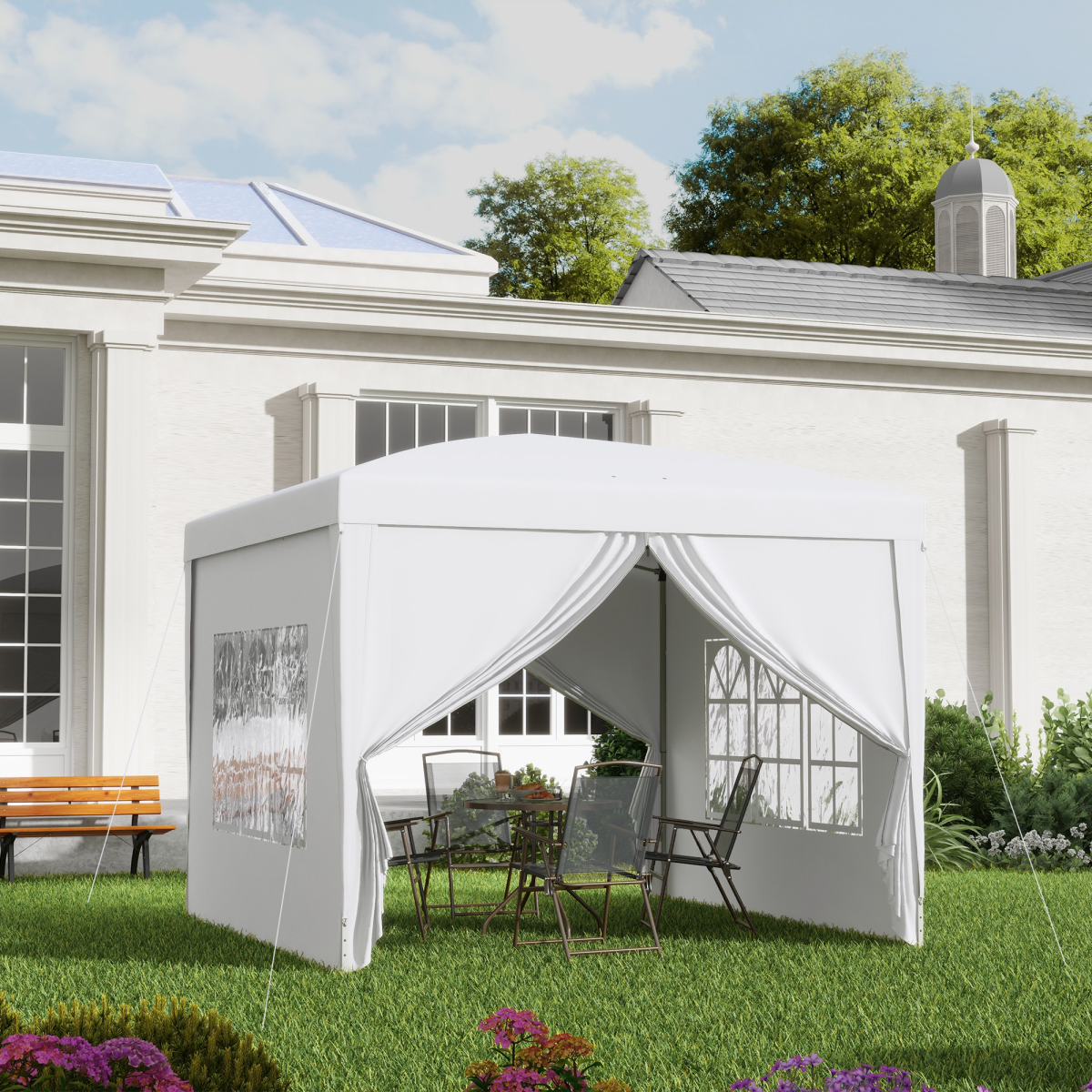 Pop Up Gazebo Party Tent Canopy Marquee with Storage Bag White 3mx3m
