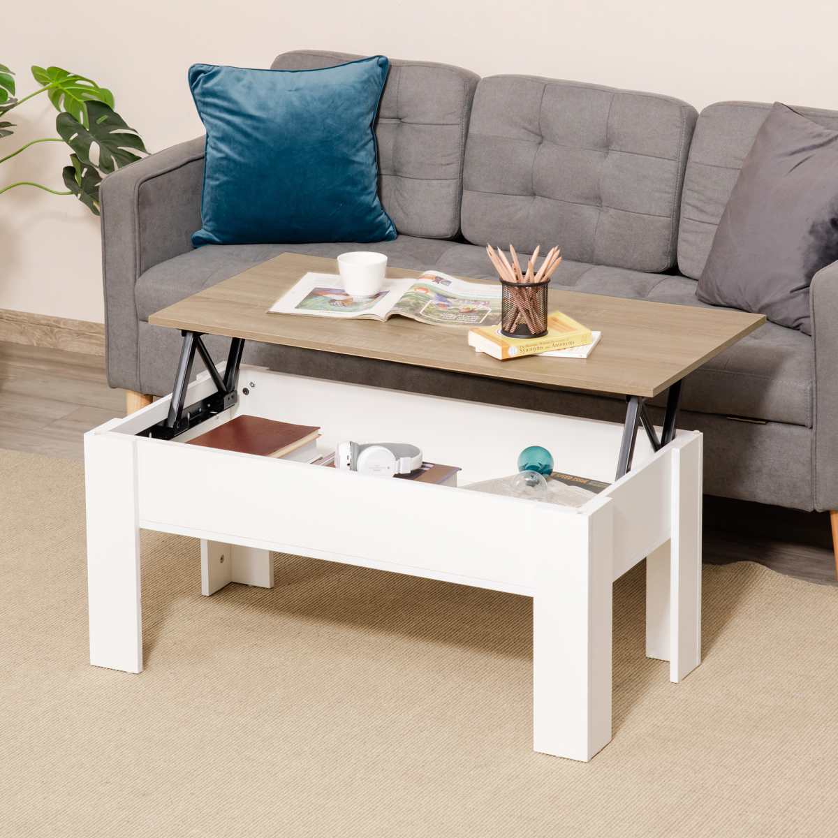 Lift Top Coffee Table w/Storage Compartment, Living Room Center Table