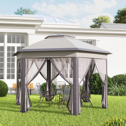 Metal Frame Mesh Draped 2-Tier Roof Gazebo