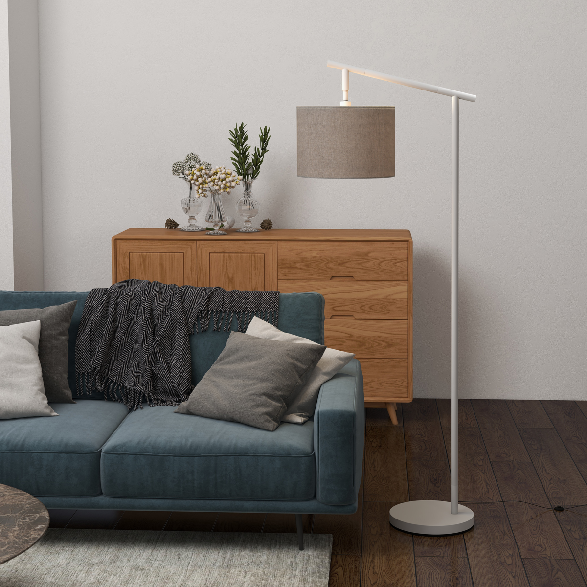 Floor Lamp with 350 Rotating Lampshade, LED Bulb Included, Grey