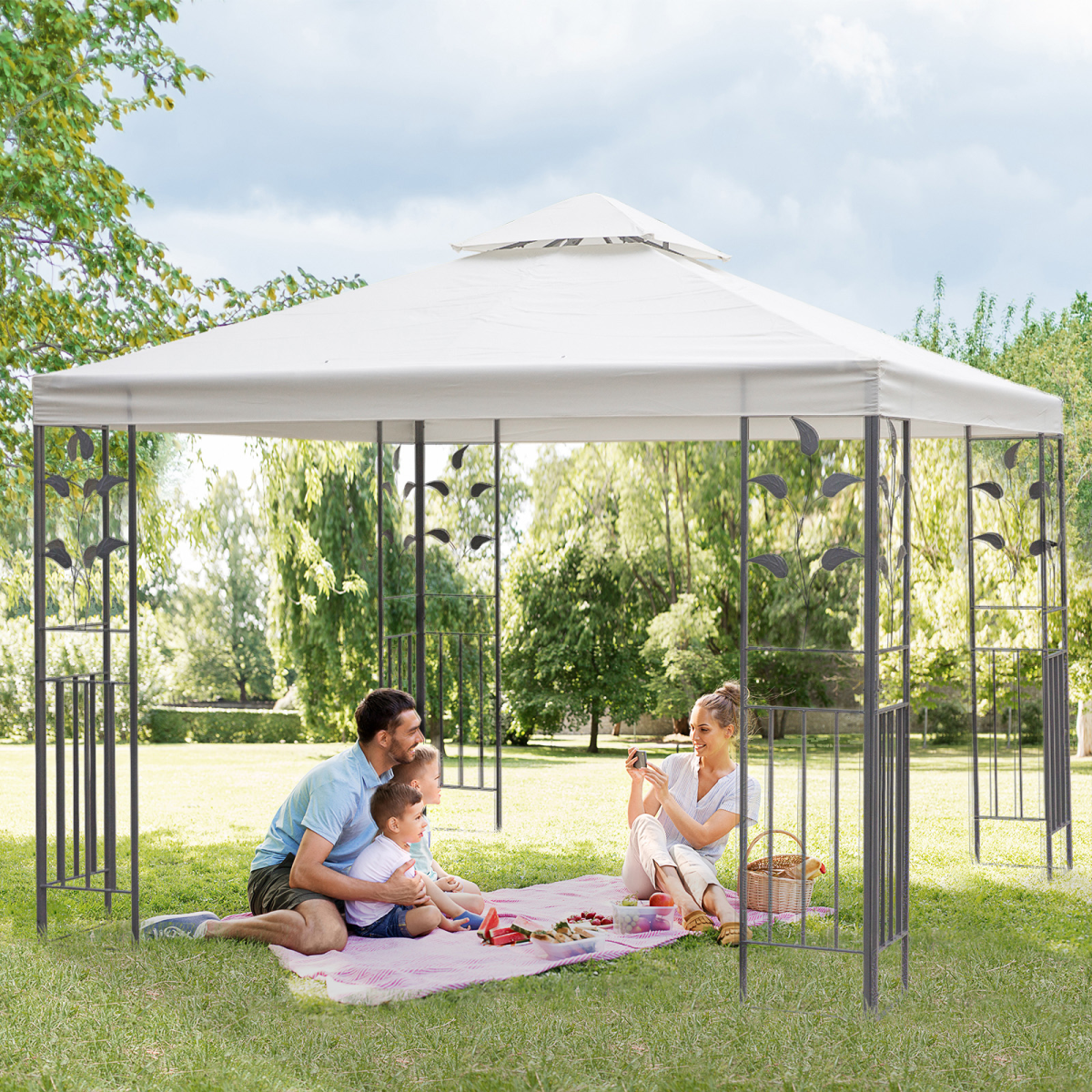 Vented Roof Metal Frame Garden Gazebo