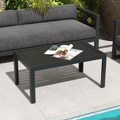 Outdoor Side Table Garden Table with Steel Frame and Slat Top Black