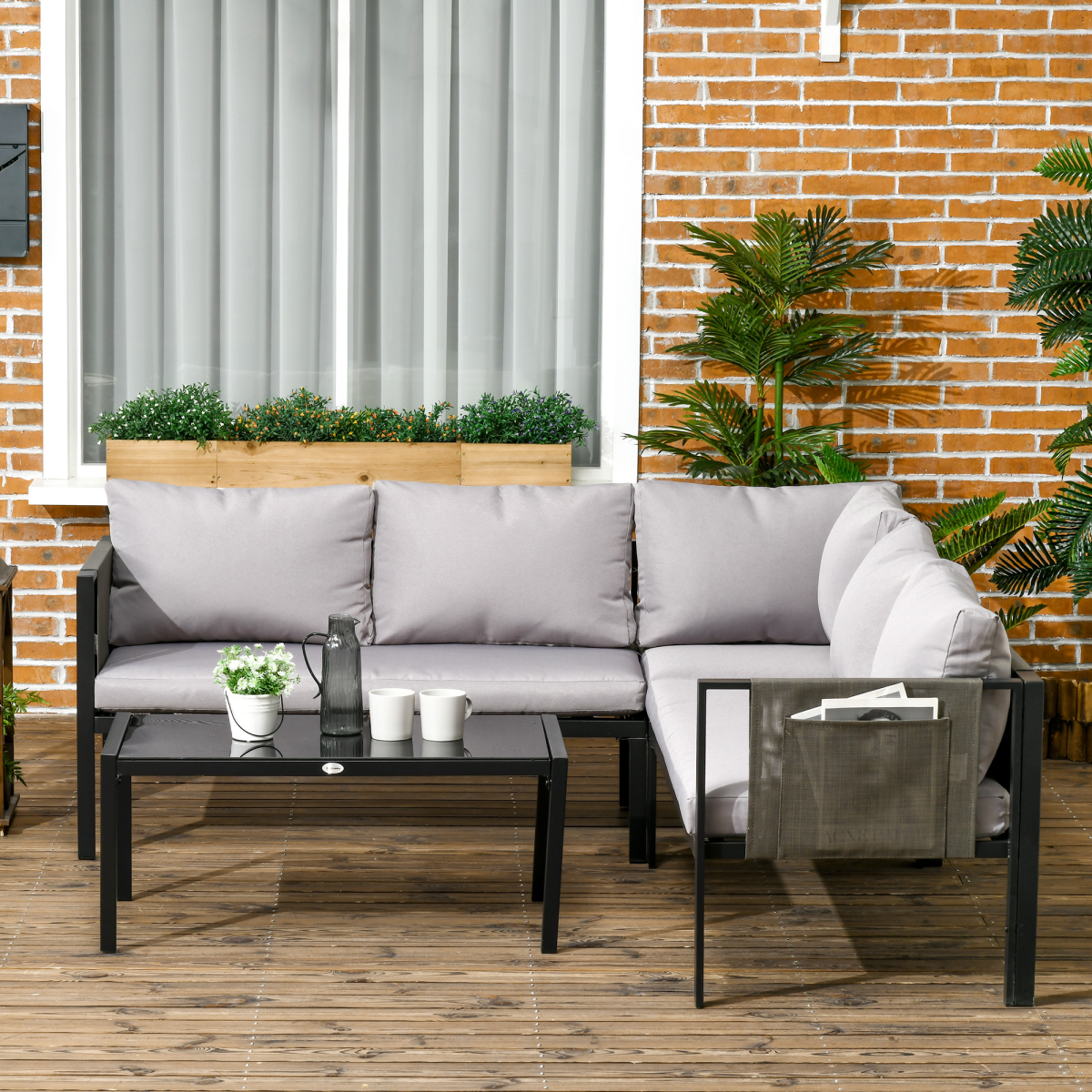 Garden Furniture Set w/ Breathable Mesh Pocket, Light Grey 4 Piece