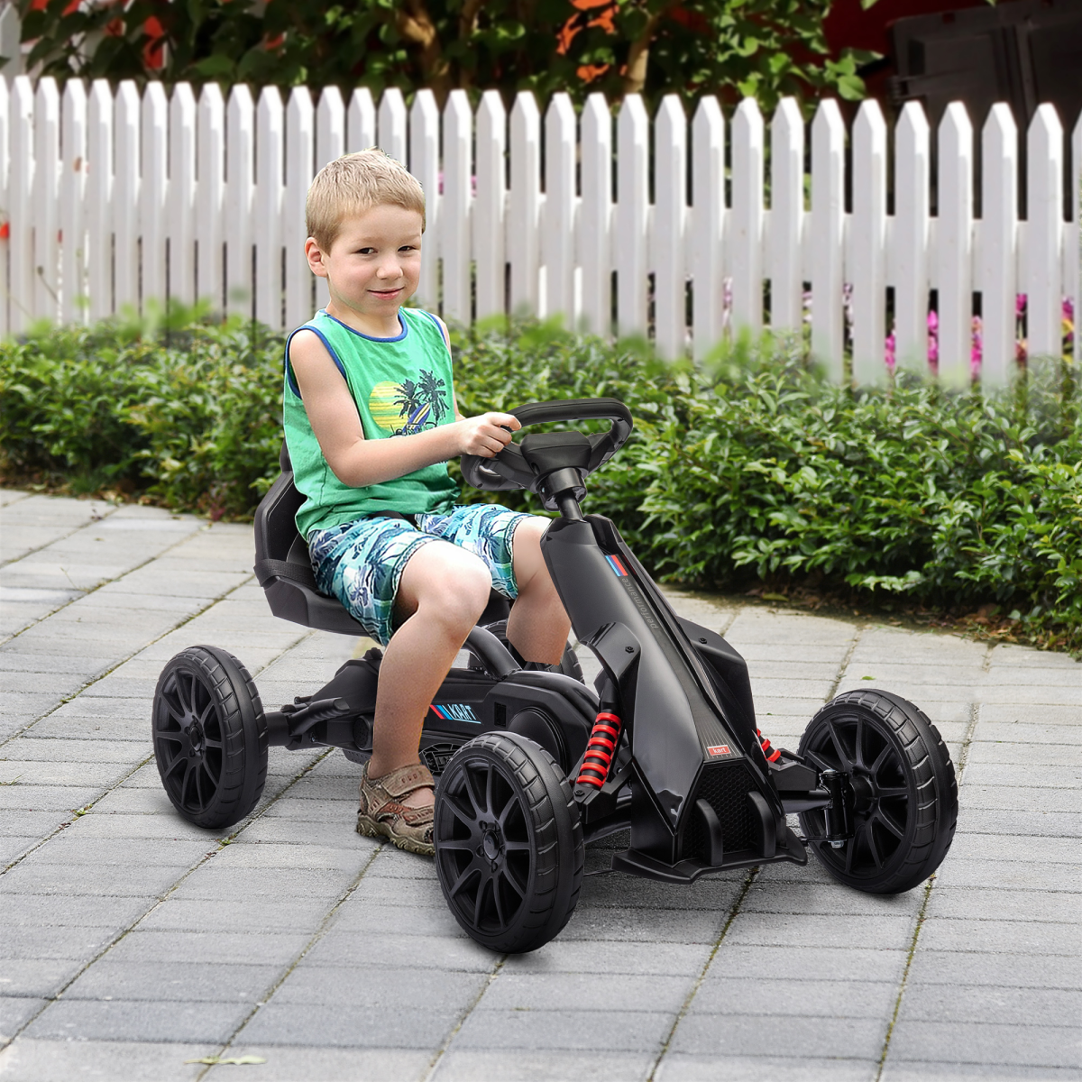 Children Pedal Go Kart with Adjustable Seat, Handbrake - Black