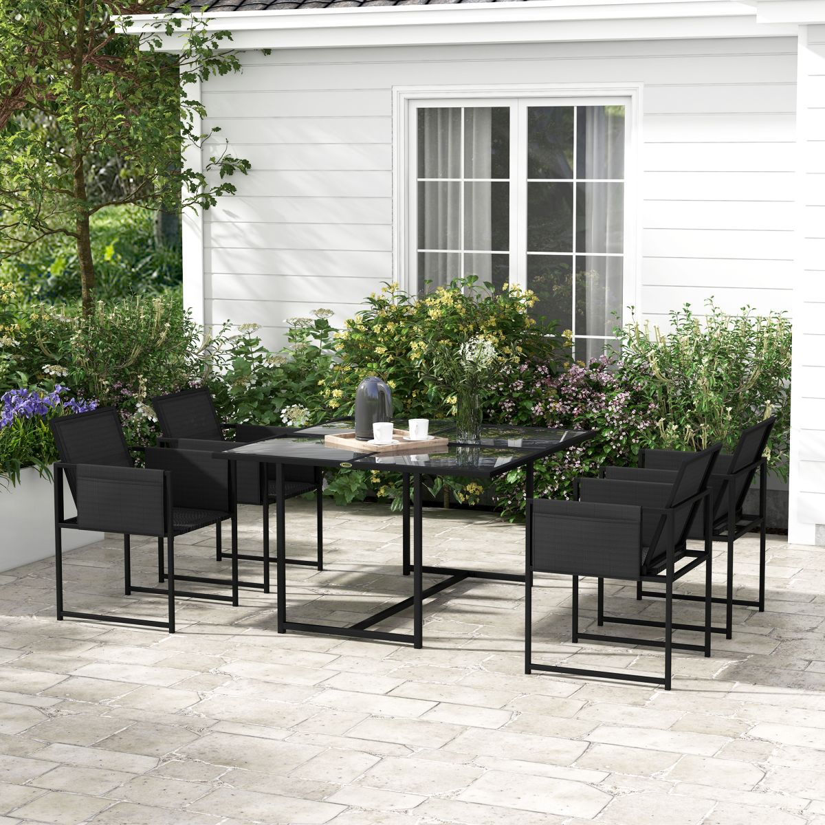 Outdoor Table and Chairs with Adjustable Backrest for Garden 4 Seater