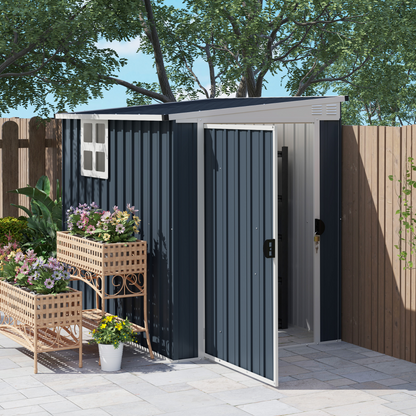 4 x 6ft Outdoor Garden Storage Shed with Window, Dark Grey