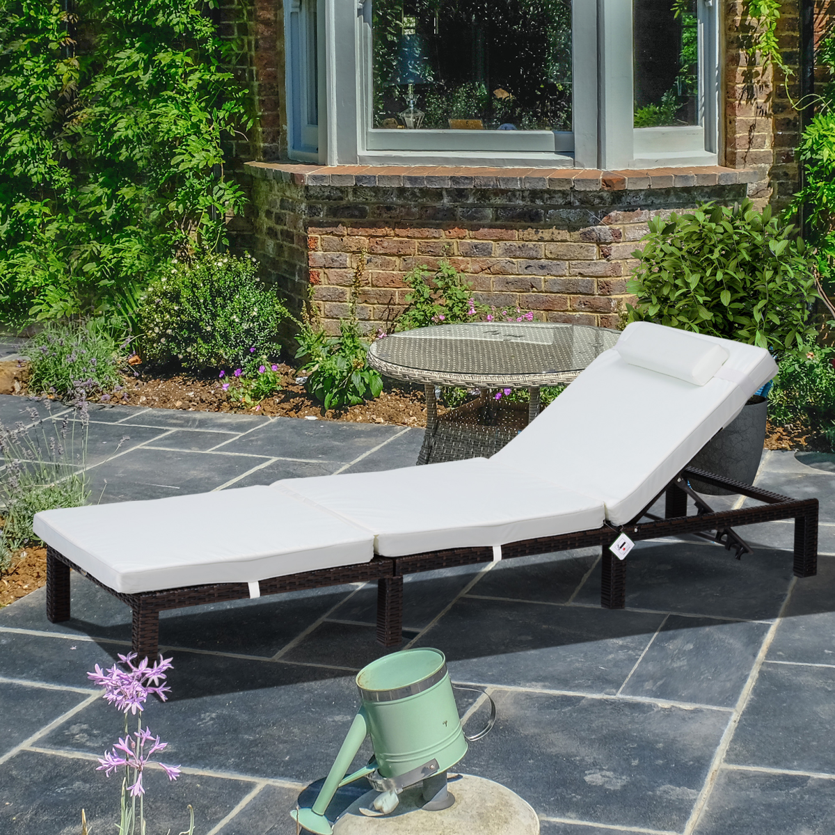 Rattan Sun Lounger Bed-Brown