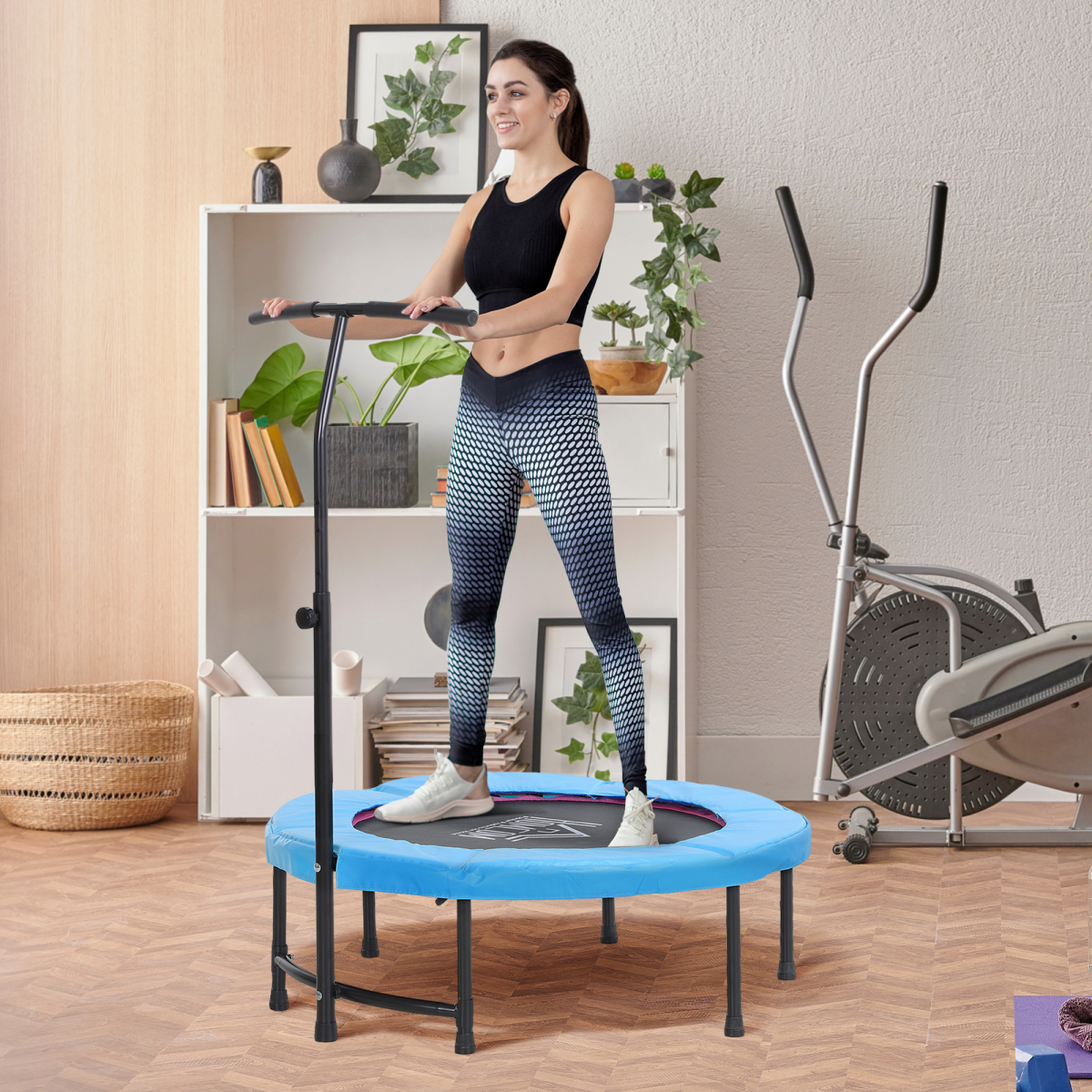 40'' Kids Mini Trampoline, Adult Rebounder Jumper w/ Handle Fitness