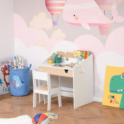 Two-Piece Kids Desk and Chair Set Children Study Table w/ Storage