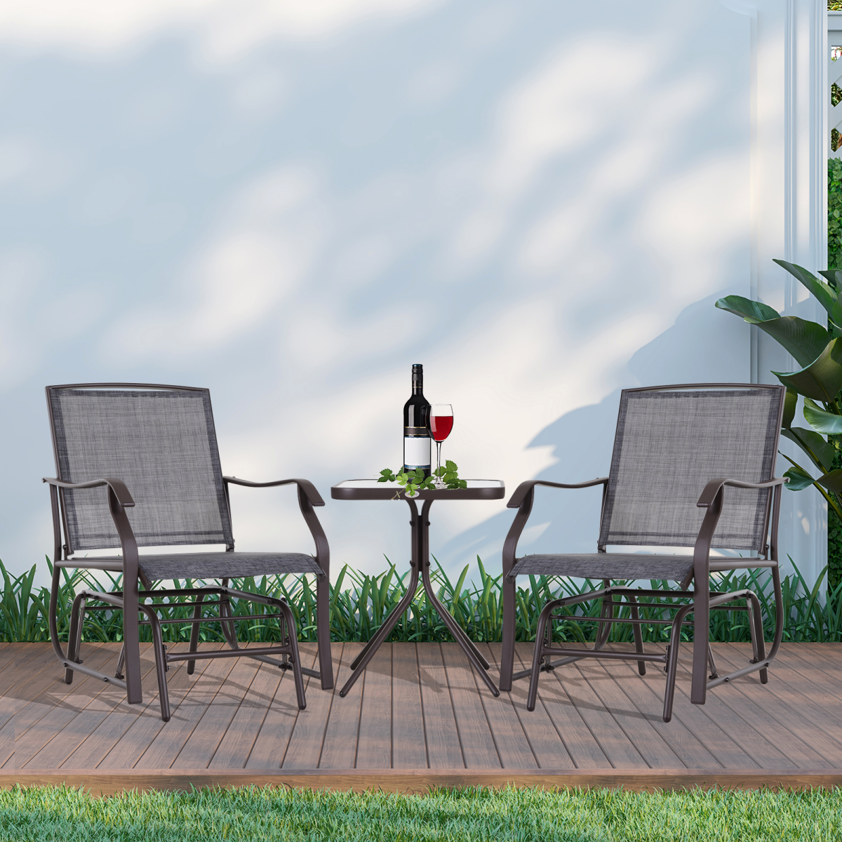 Steel Frame Set-of-2 Glider Rocking Chair w/ Table Set Grey