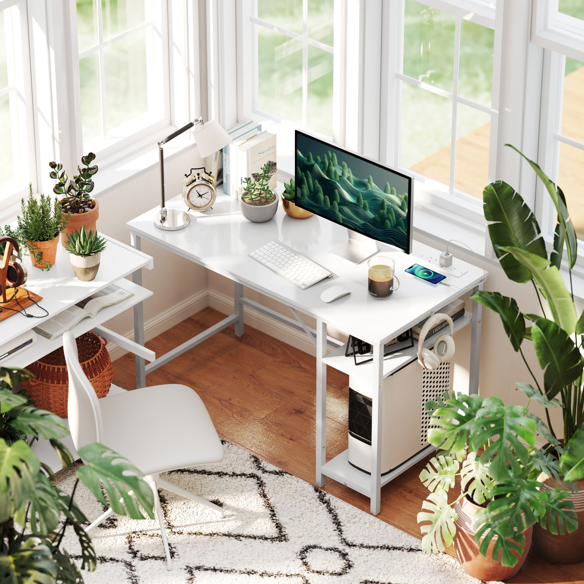 Home Office Desk Reversible Study Table for Bedroom White 120 x 60 cm