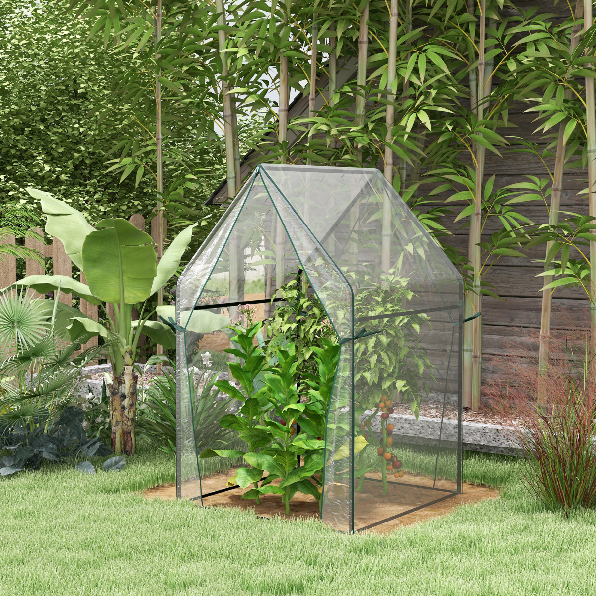 Tomato Greenhouse with 2 Zipped Doors, Outdoor Green House, Clear