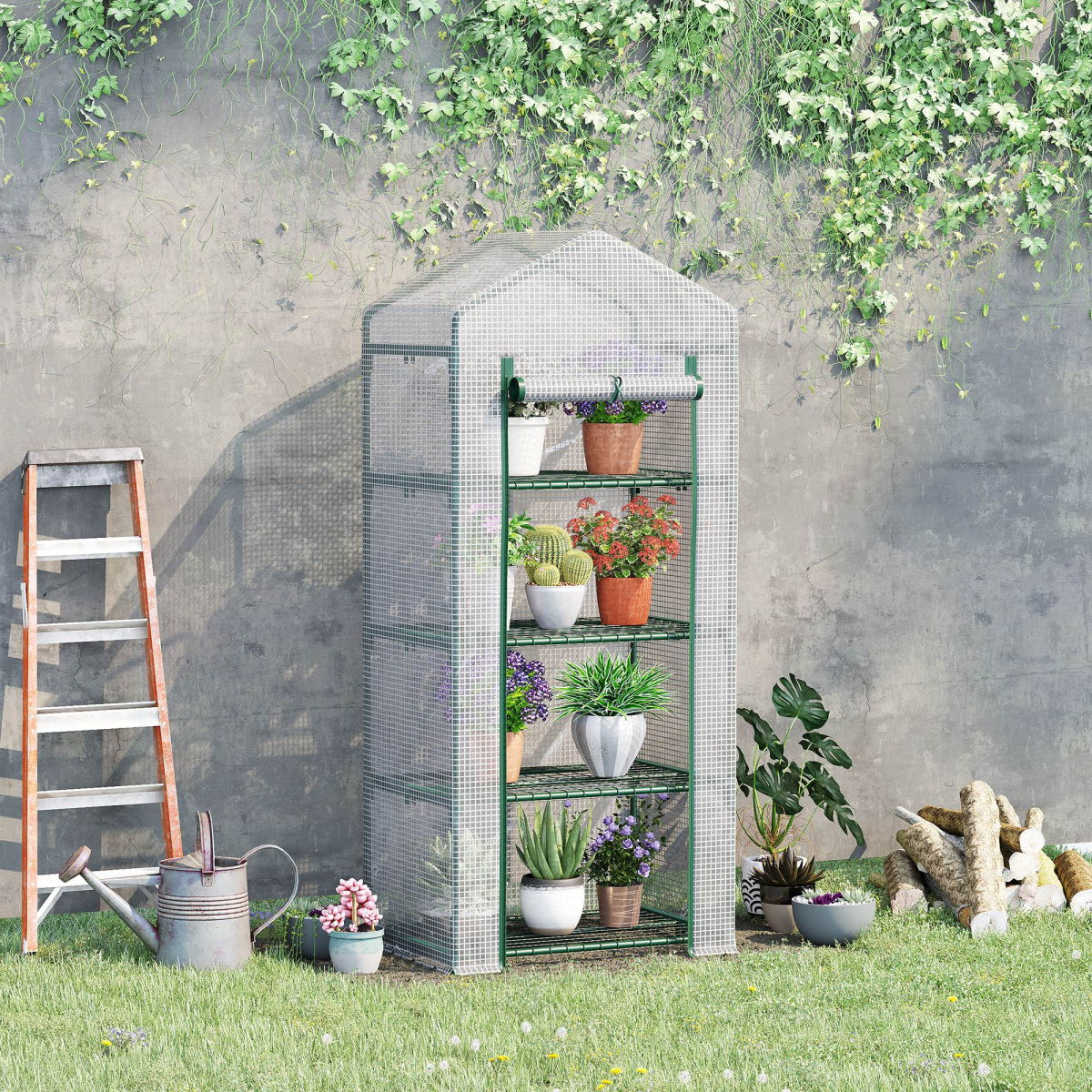 Mini Greenhouse, Portable with Steel Frame, PE Cover, 160x69x50cm