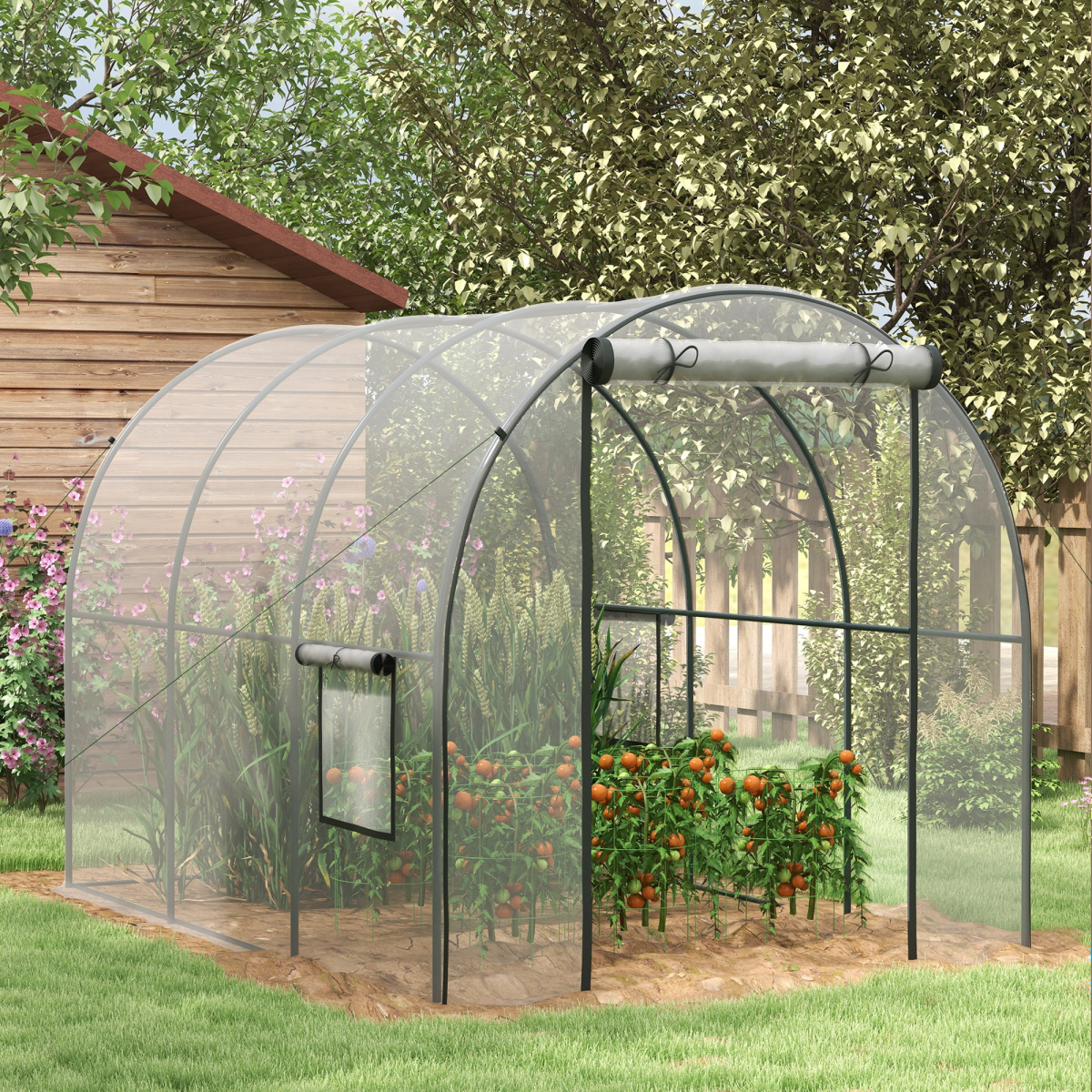 3 x 2 x 2m Polytunnel Greenhouse with Door, Windows, Steel Frame