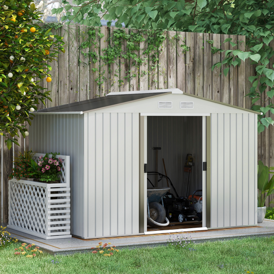9 x 6ft Metal Garden Storage Shed Silver