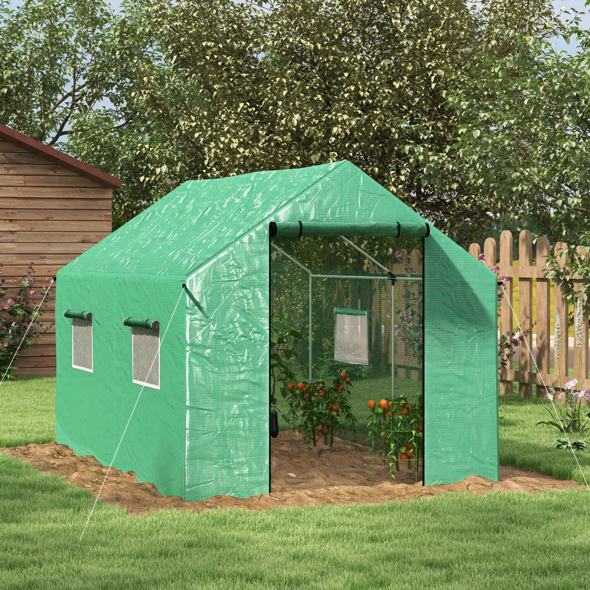 Tunnel Greenhouse W/ UV-resistant PE Cover, Wide Door, 2 x 3(m), Green
