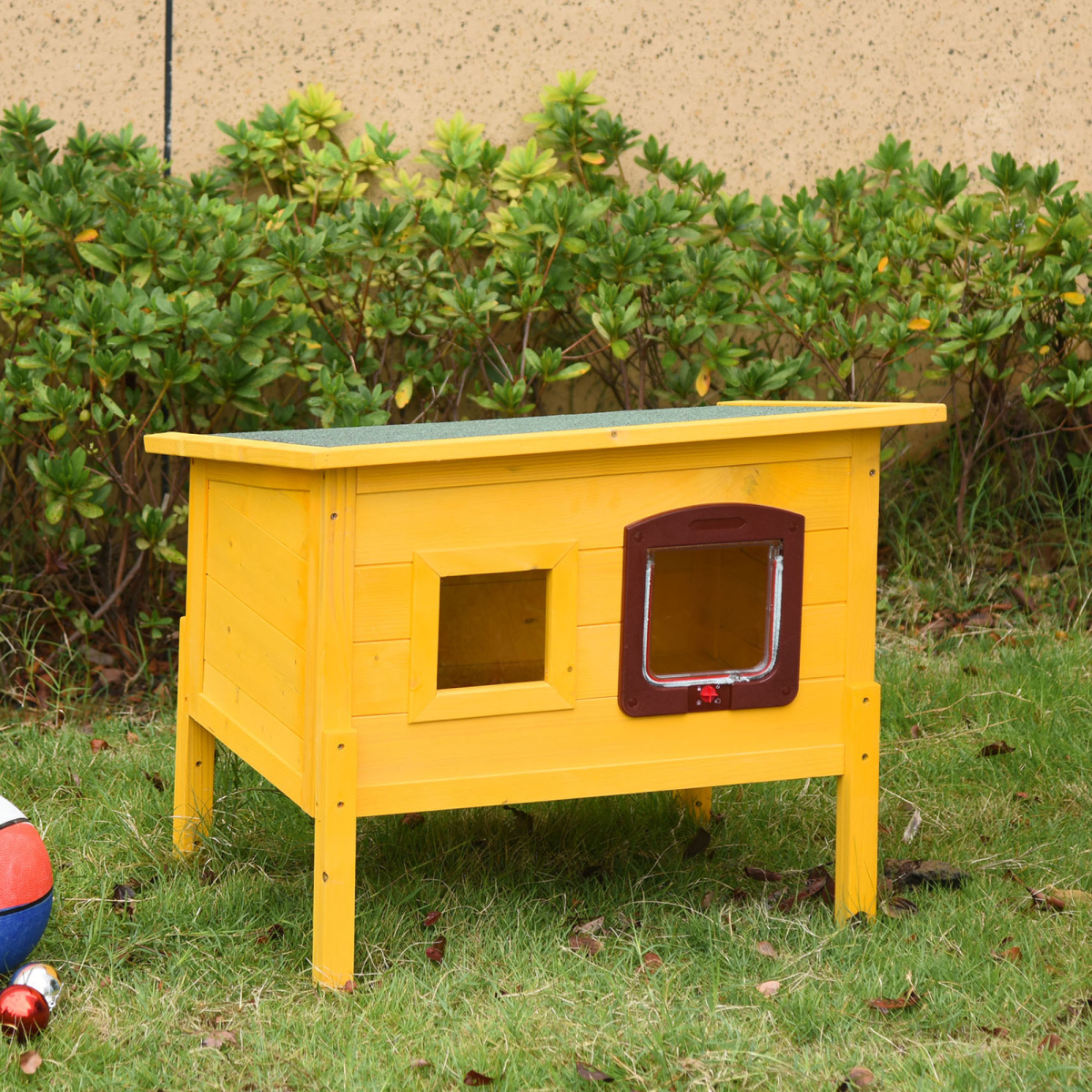 Wooden Cat House Pet Home Outdoor Waterproof Door Roof Shelter Garden