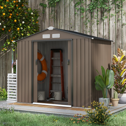 7 x 4ft Metal Garden Storage Shed Brown